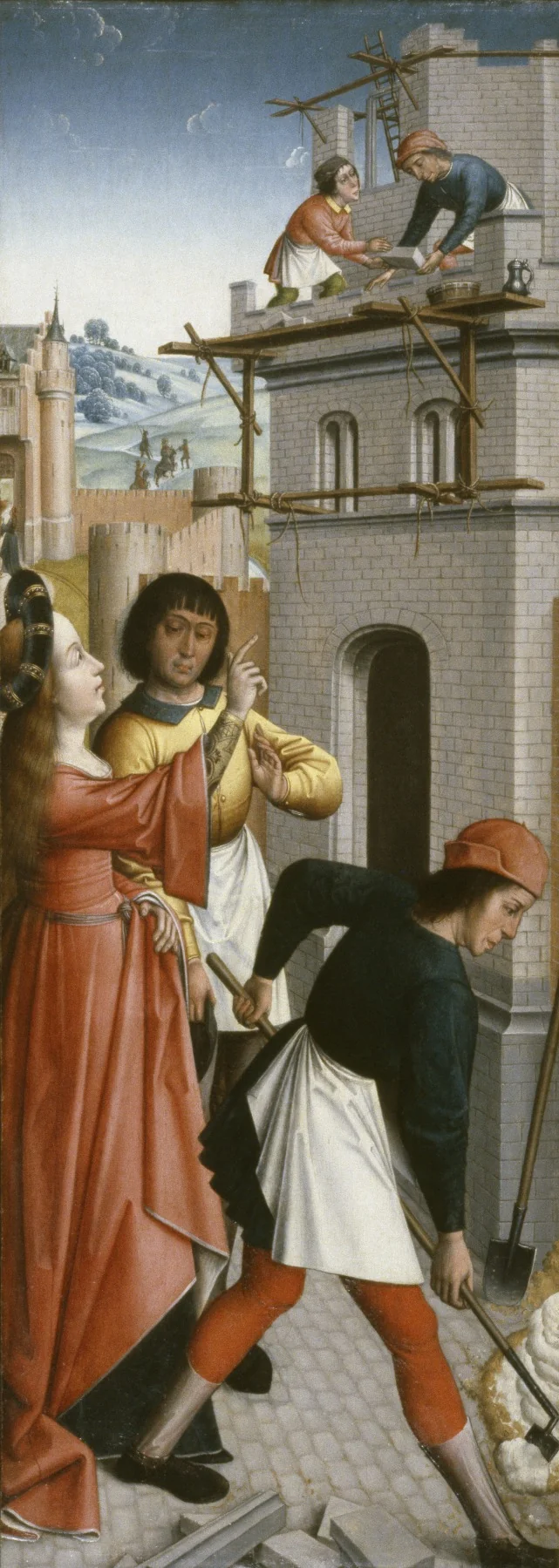 St. Barbara Directing the Construction of a Third Window in Her Tower, detail