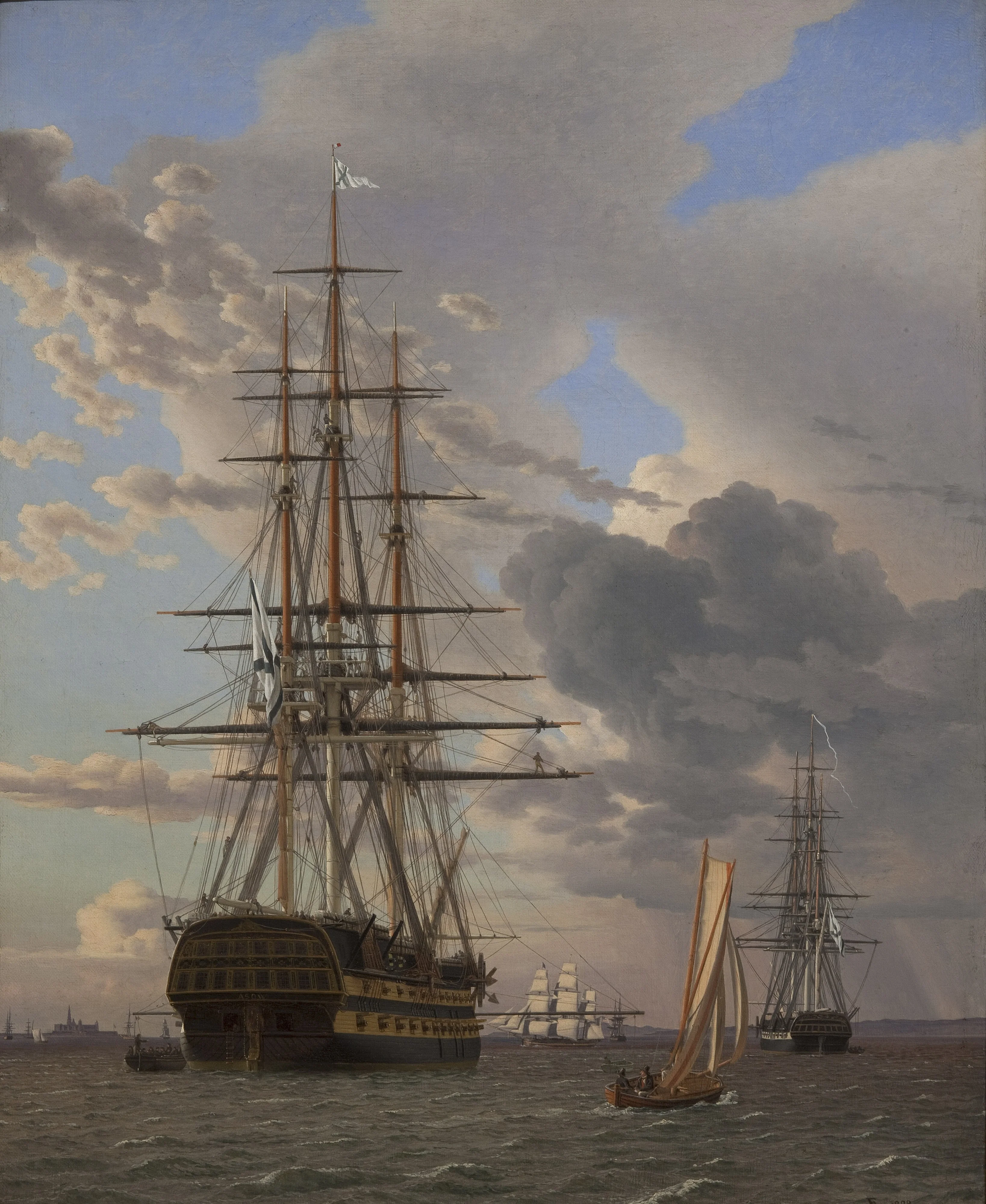 The Russian Ship of the Line "Asow" and a Frigate at Anchor in the Roads of Elsinore, detail