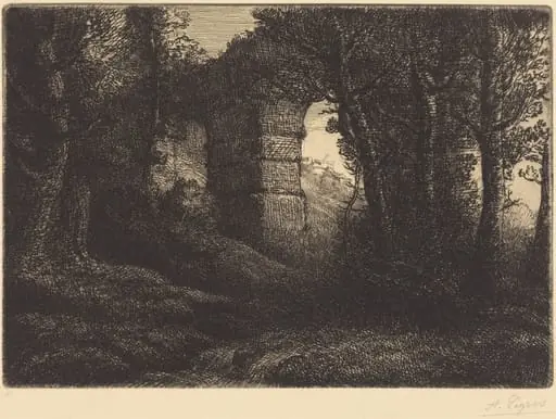 Ruins of an Ancient Aqueduct (Ruine d'un ancien aqueduc), by Alphonse Legros, ink, 1874