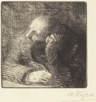 Meditation (La meditation), by Alphonse Legros, ink, 1874