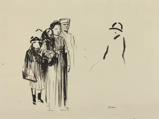 Woman and Two Children with German Soldiers, by Jean-Louis Forain, ink, 1916