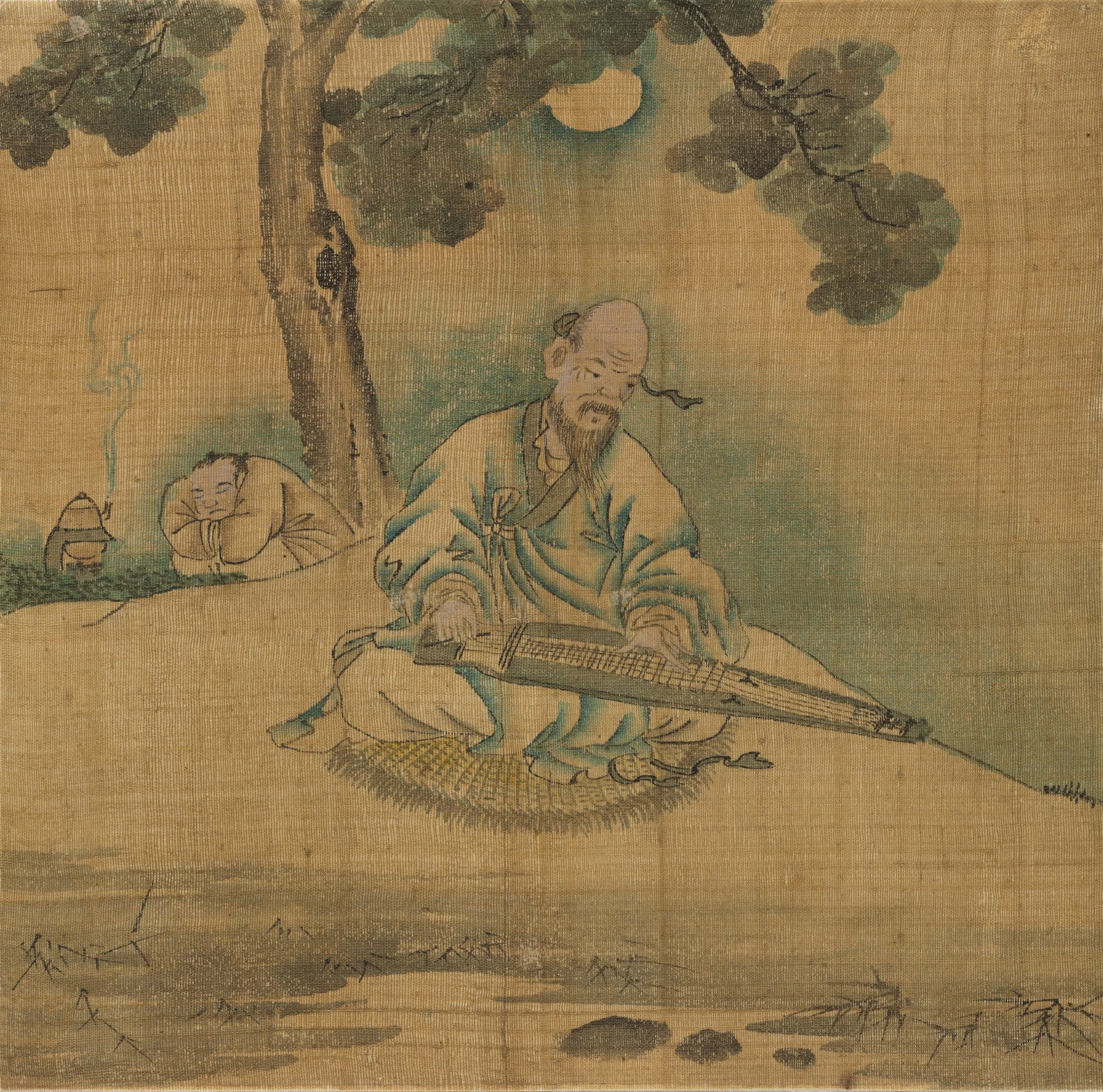 Scholar Playing a Qin, detail