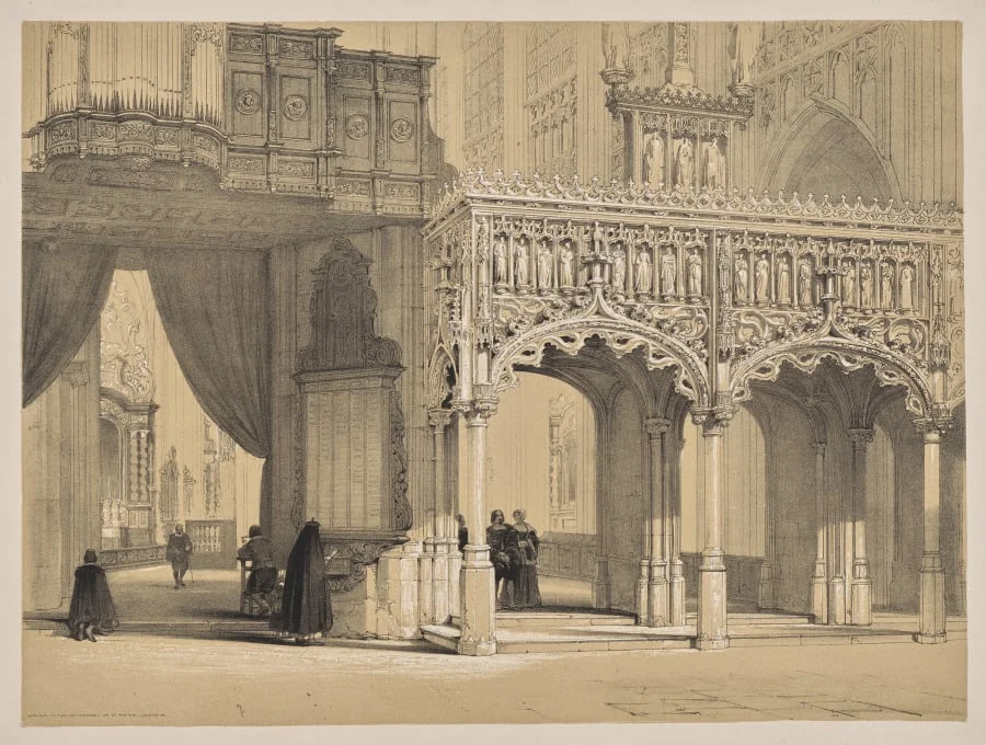 Sketches in Belgium and Germany, First Series, Screen in the Cathedral of St. Peter, Louvain, detail