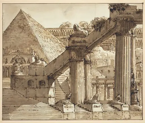 Egyptian Stage Design, by Pietro Gonzaga, ink, 1805