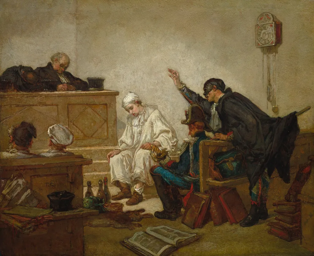 Pierrot w sądzie karnym, by Thomas Couture, unspecified, 1857