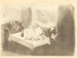 Le cabinet particulier (4e planche) (The Private Room) (fourth plate), by Jean-Louis Forain, ink, 1893