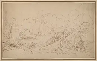 Study for The Battle of La Hogue [recto], by Benjamin West, ink, 1778