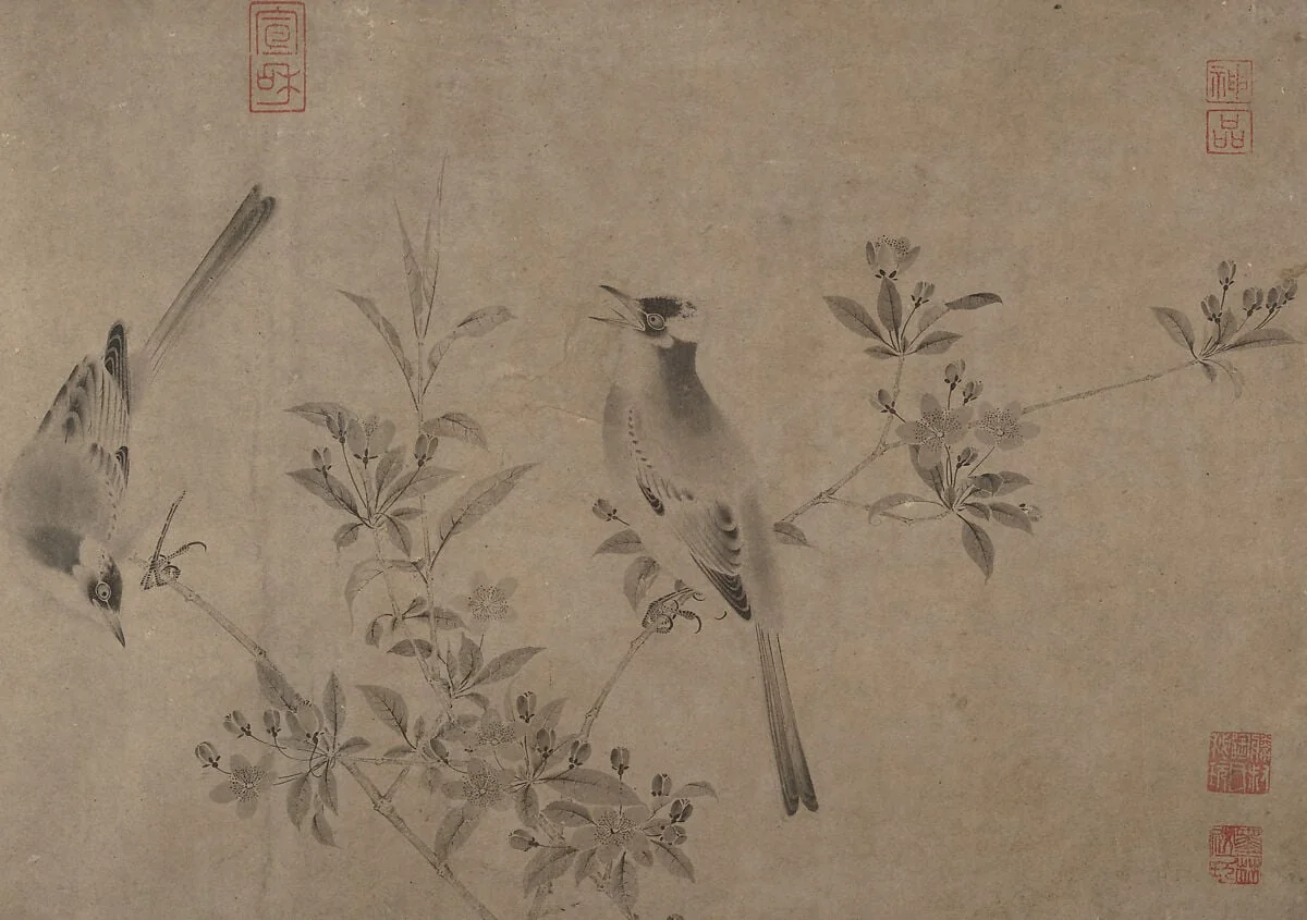 宋？ 佚名 傳宋徽宗 白頭海棠圖 卷|Chinese Bulbuls on Flowering Cherry-Apple, detail