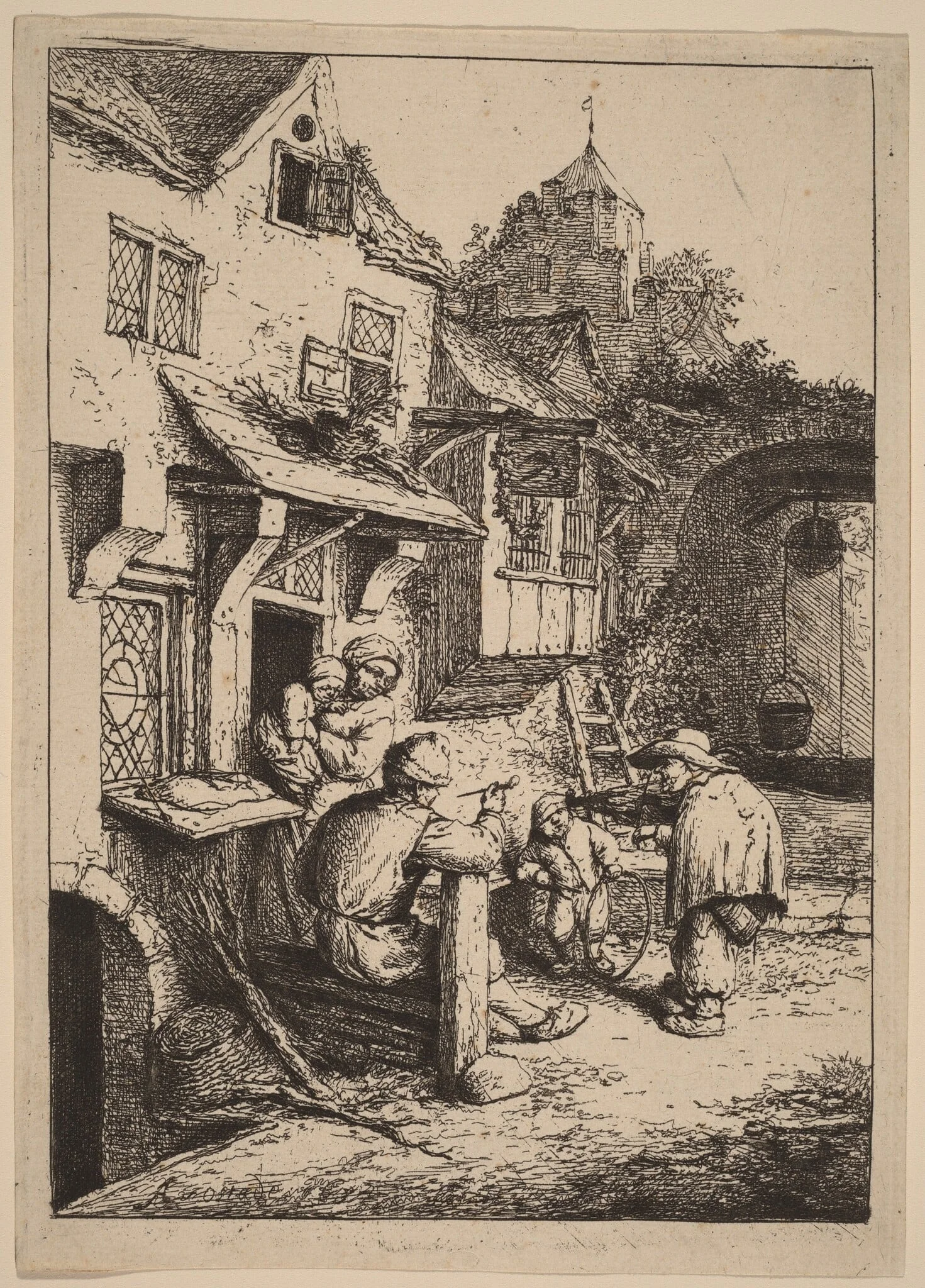 Peasant Family Entertained by a Fiddler with a Hunchback, detail