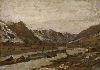 Barges in Dinant, by Félicien Rops, unspecified, 1875