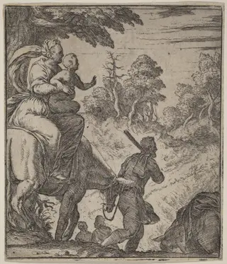 The Flight into Egypt, by Giovanni Battista Fontana, ink, 1556
