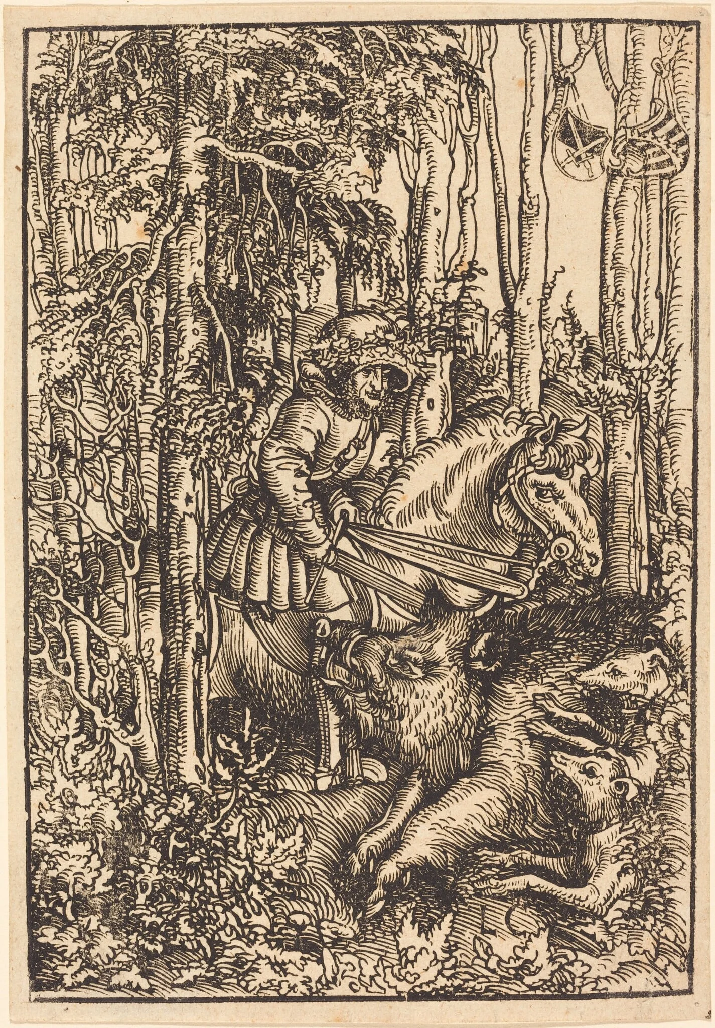 Hunter on Horseback Hunting a Wild Boar, detail