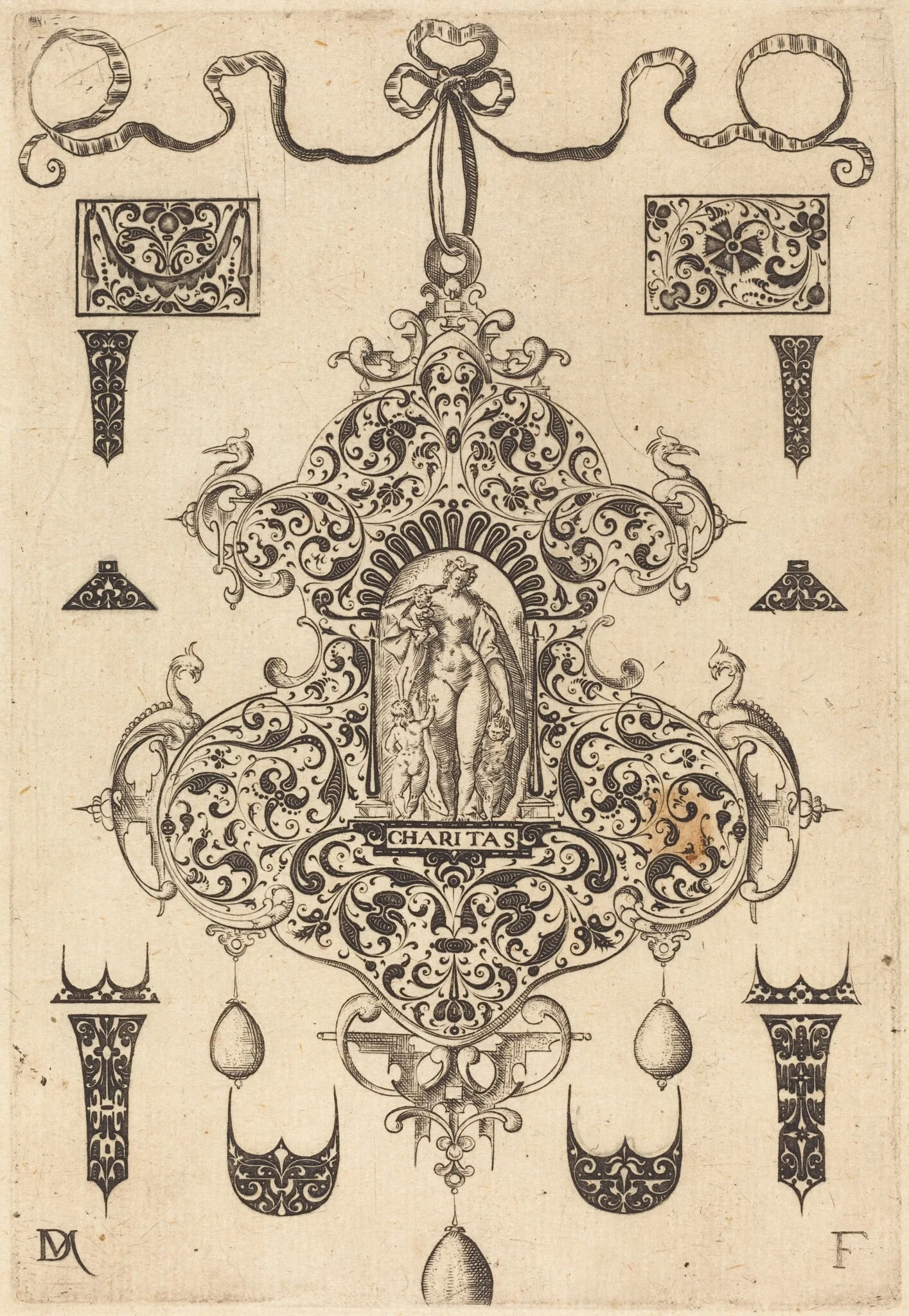Large Pendant, Charity Standing at Centre, detail