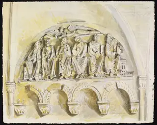 Tympanum, Abbey Porch, Malmesbury, by Frances Macdonald, watercolor