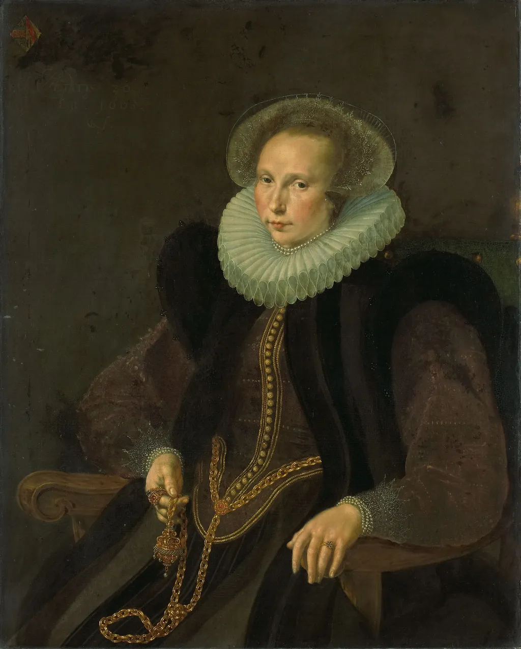 Portrait of Griete Jacobsdr van Rhijn (1585-1652). Wife of Jacob Cornelisz Banjaert, called van Neck, by Cornelis Ketel, oil, 1605