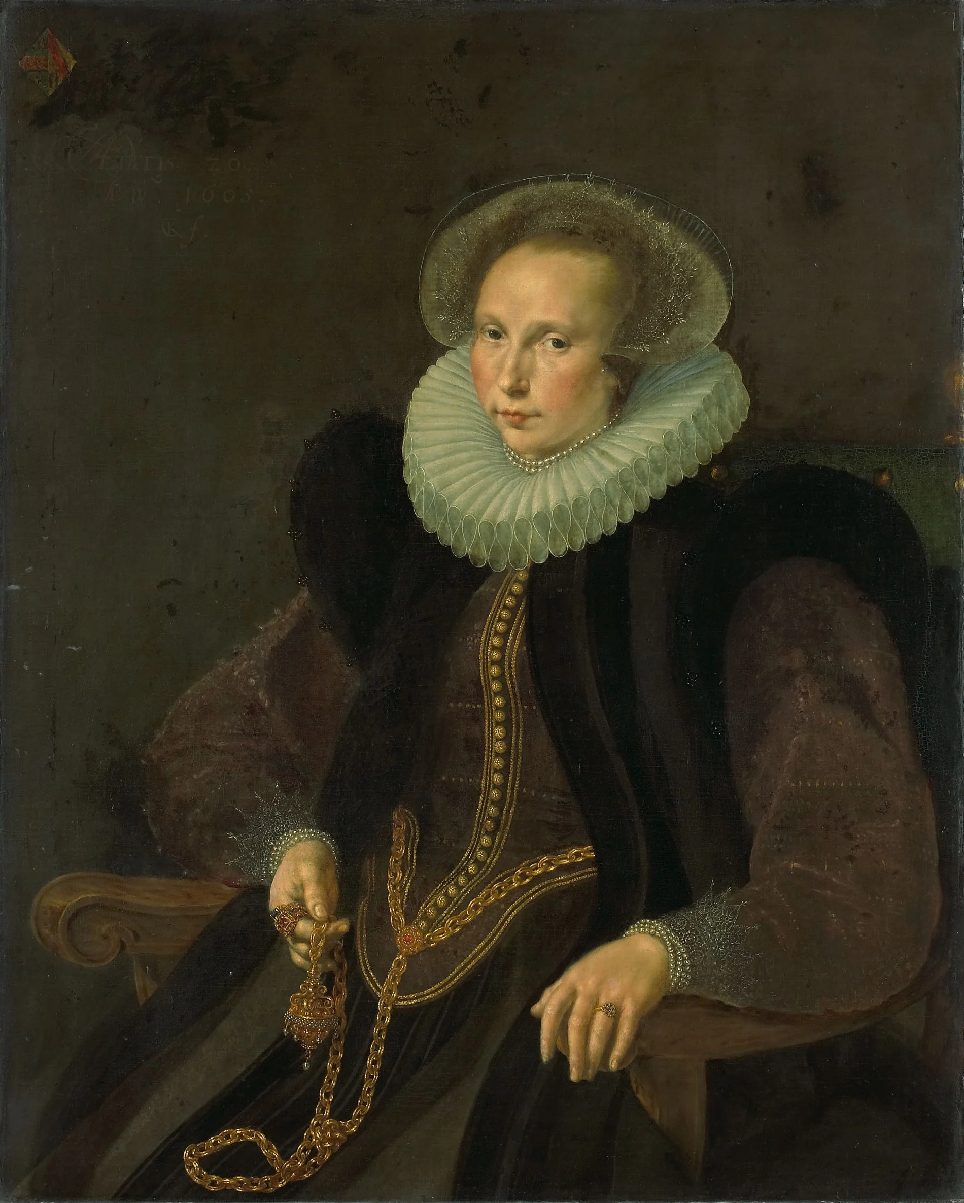 Portrait of Griete Jacobsdr van Rhijn (1585-1652). Wife of Jacob Cornelisz Banjaert, called van Neck, detail