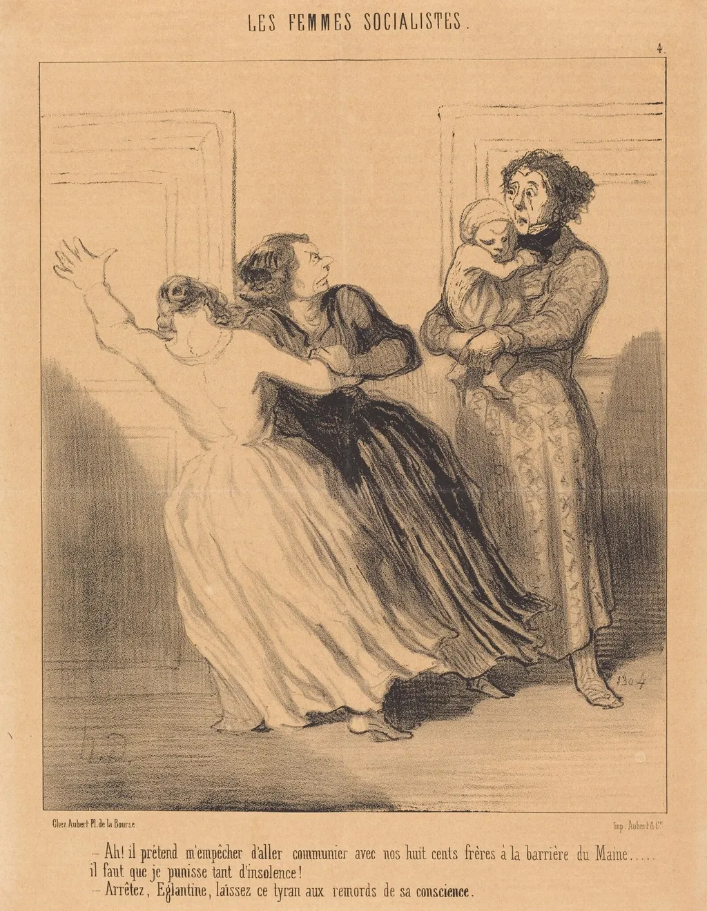 Ah! il prétend m'empêcher d'aller..., by Honoré Daumier, ink, 1849
