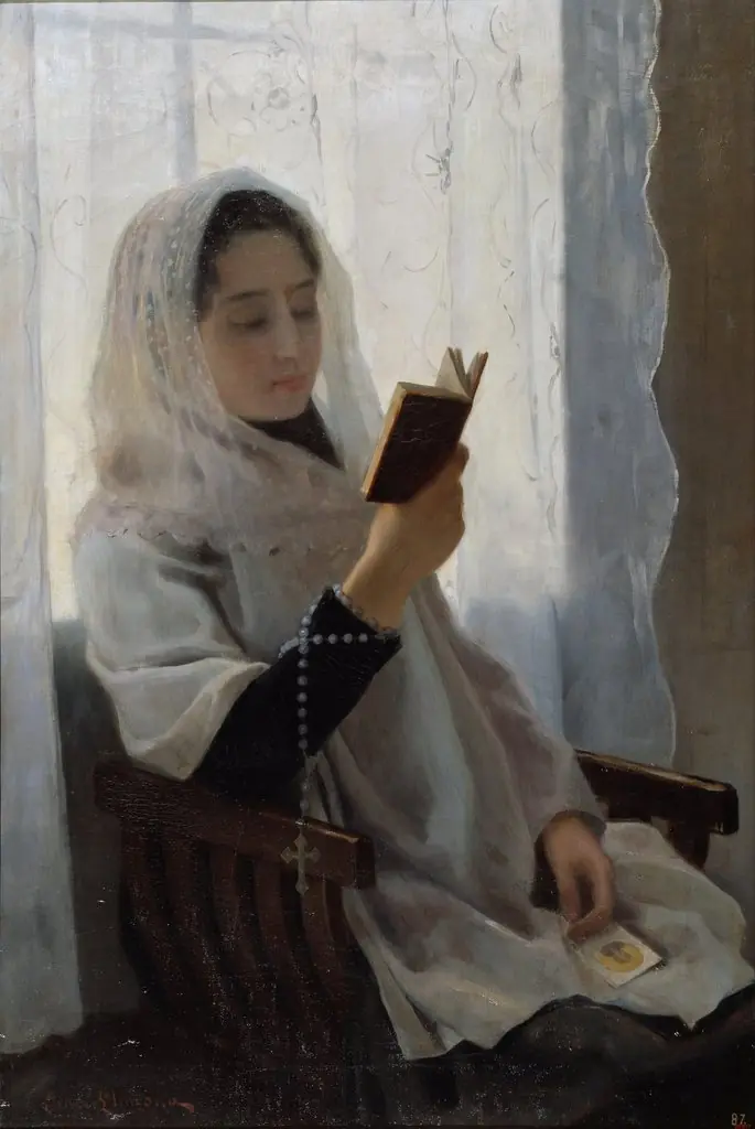 Reading, by Joan Llimona, oil, 1896