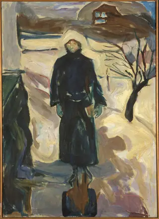 Woman by the House Corner, by Edvard Munch, oil, 1922
