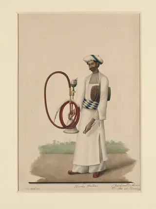 A 'huqqa-burdar', by Shaikh Muhammad Amir, paint, 1845