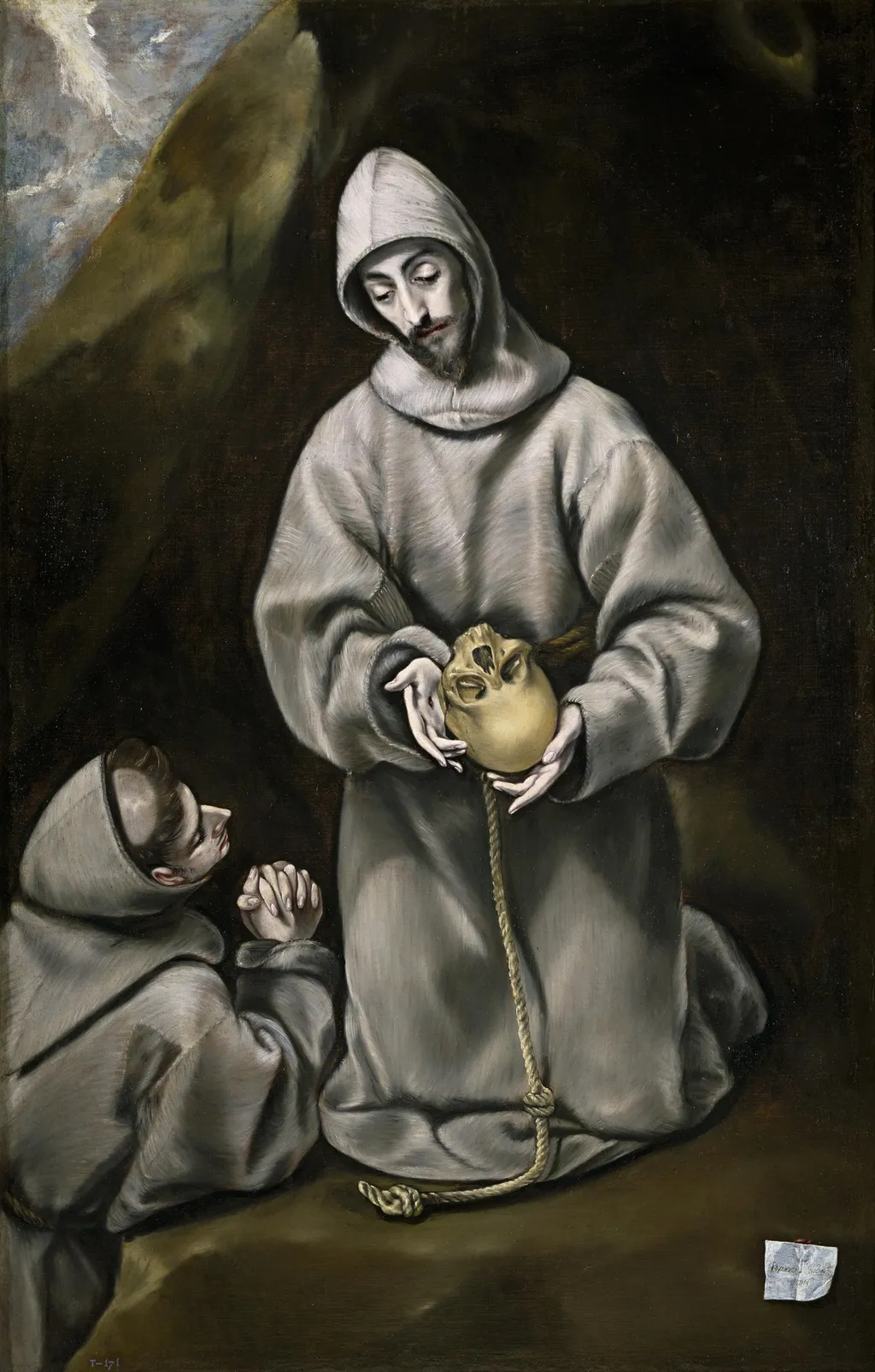 Saint Francis of Assisi and Brother Leo Meditating on Death, by El Greco, oil, 1593
