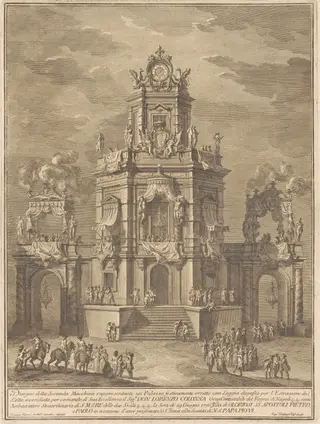 The Seconda Macchina for the Chinea of 1776: A Palace with a Loggia for the Lottery Draw, by Giuseppe Vasi, ink, 1776