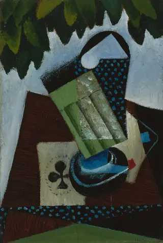Glass and Playing Cards, by Juan Gris, oil, 1915