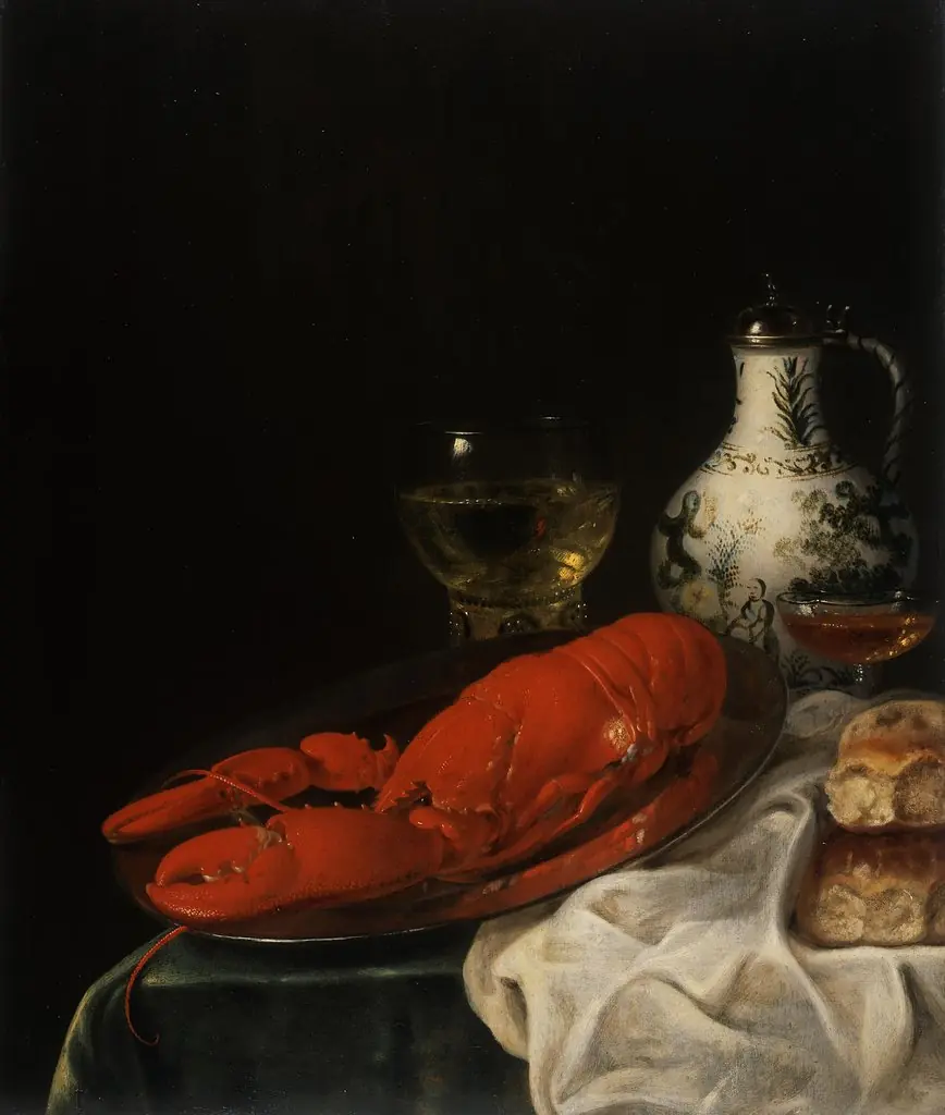 Still-ife with lobster, by Simon Luttichuys, paint, 1655