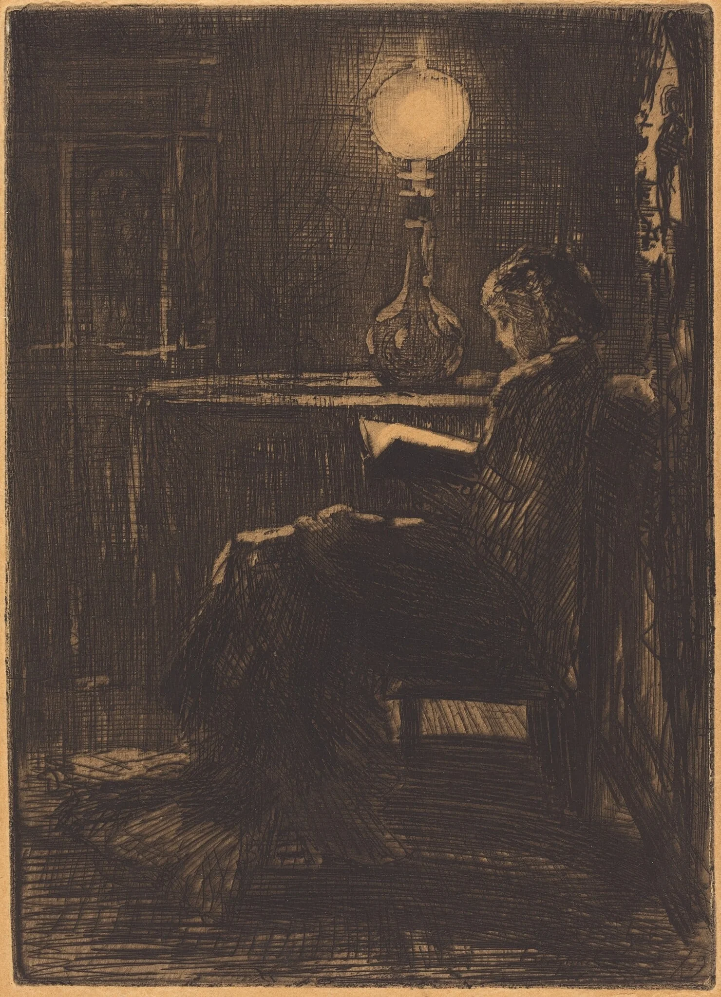 Liseuse à la Lampe (Woman Reading by Lamplight), detail