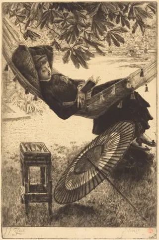 The Hammock (Le hamac), by James Jacques Joseph Tissot, ink, 1880