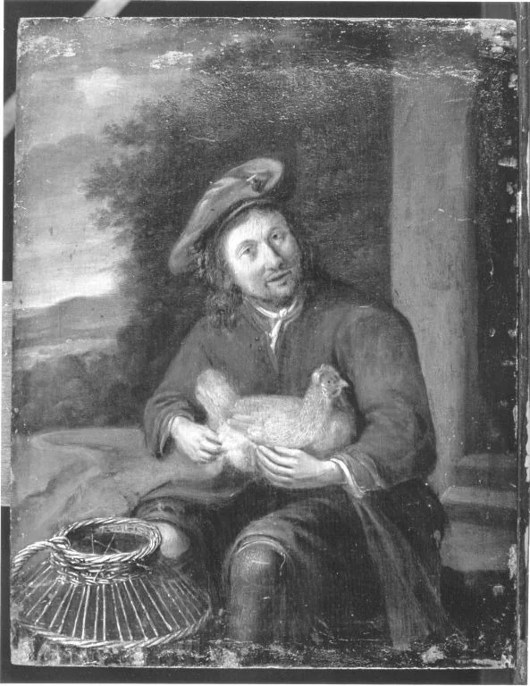 Bauer mit Henne, detail