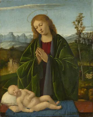 Madonna Adoring the Child, by Marco Basaiti, oil, 1520