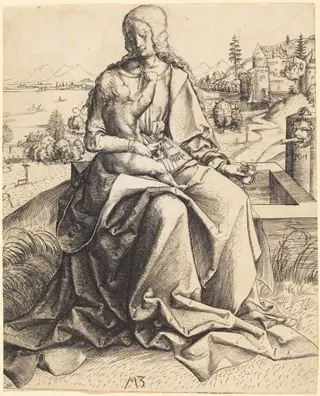 Madonna and Child at a Fountain, by Master MZ, ink, 1501