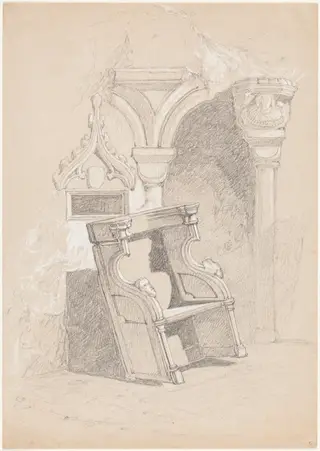Sketch of Ruined Church Interior with Chair, by John Sell Cotman, graphite, 1812