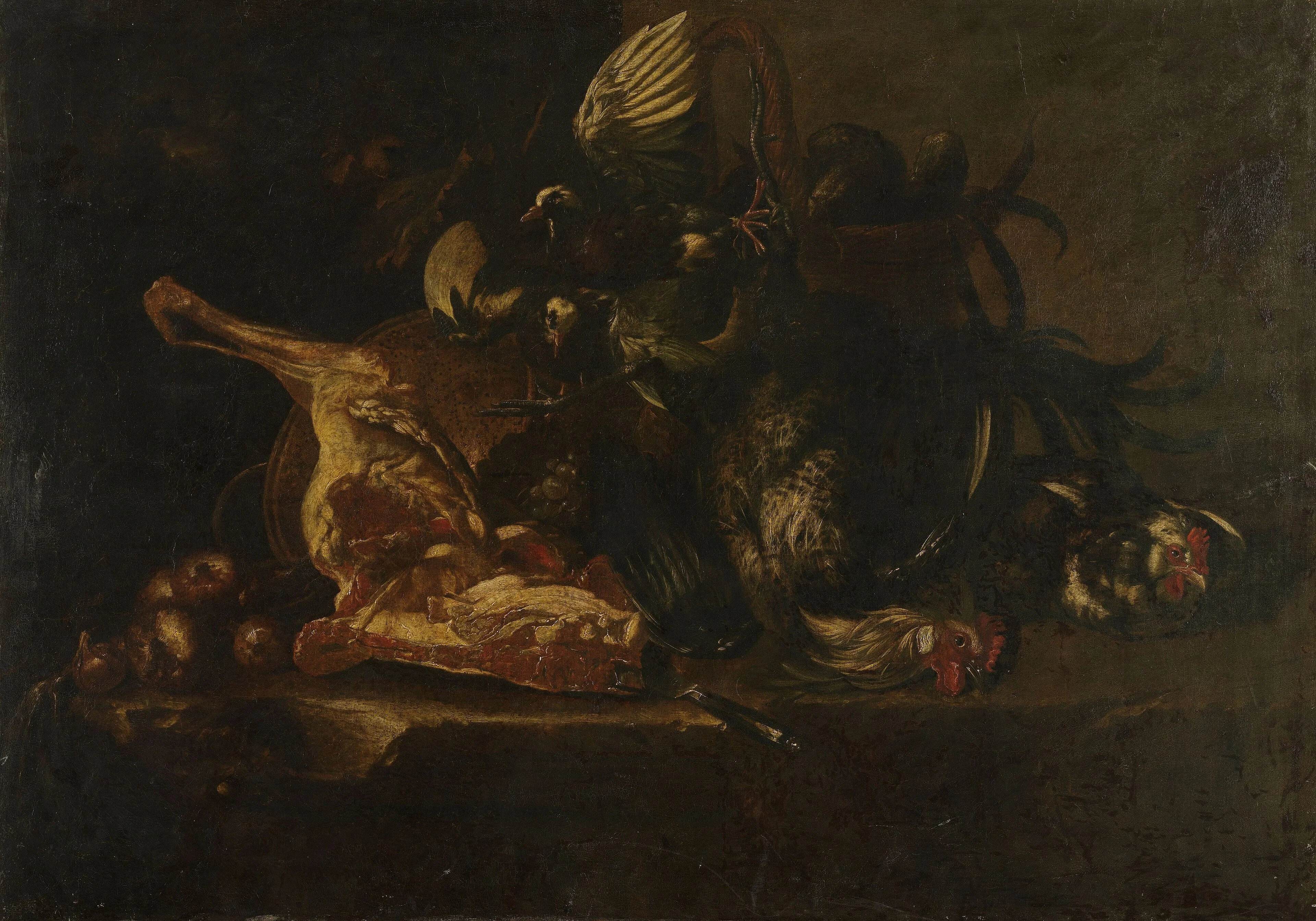 Still life with meat and dead birds, detail