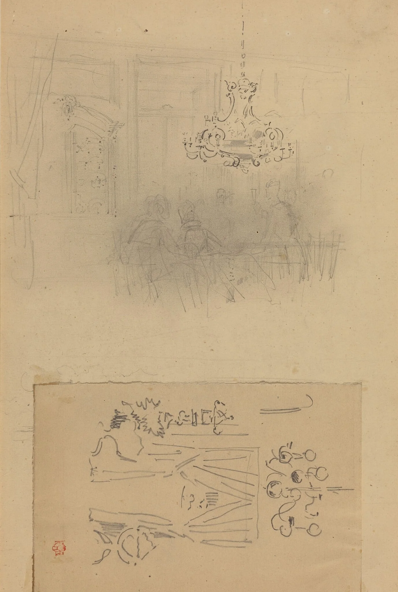 A Gathering in an Interior; A Curtained Doorway, detail