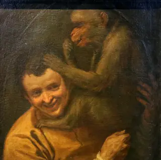 Man with a Monkey, by Annibale Carracci, oil, 1594