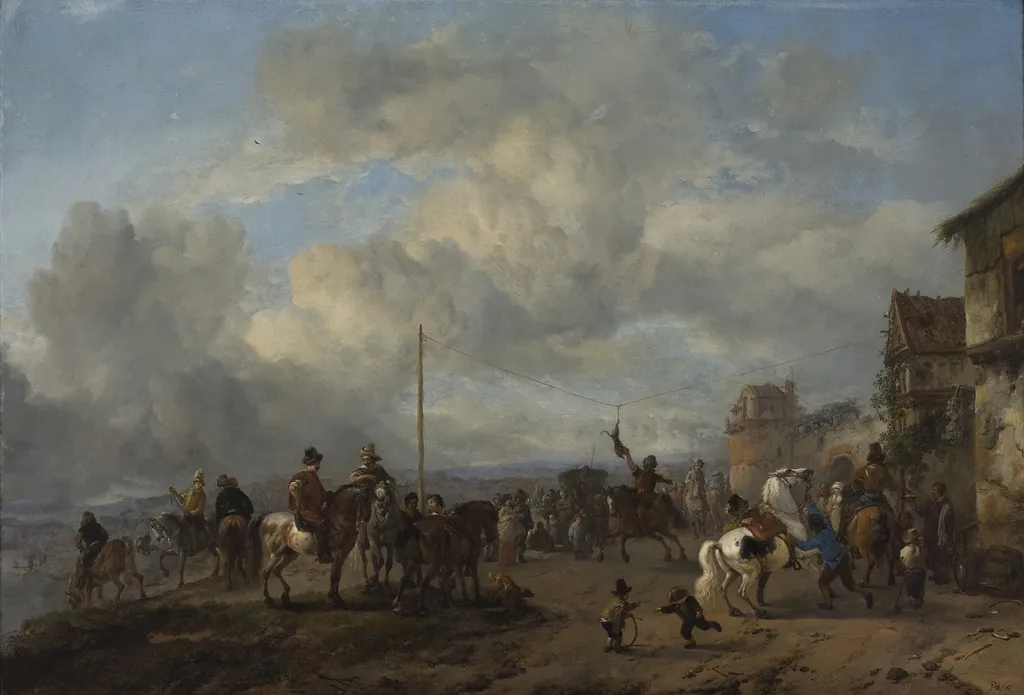 Riding at the Cat, by Philips Wouwerman, oil, 1655