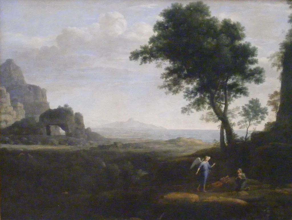 Hagar and Ismael in the desert, by Claude Lorrain, oil, 1668