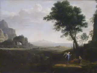Hagar and Ismael in the desert, by Claude Lorrain, oil, 1668
