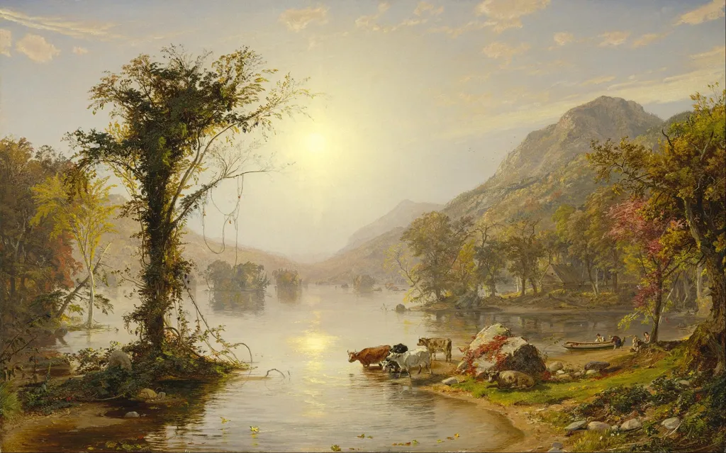 Autumn on Greenwood Lake, by Jasper Francis Cropsey, oil, 1861
