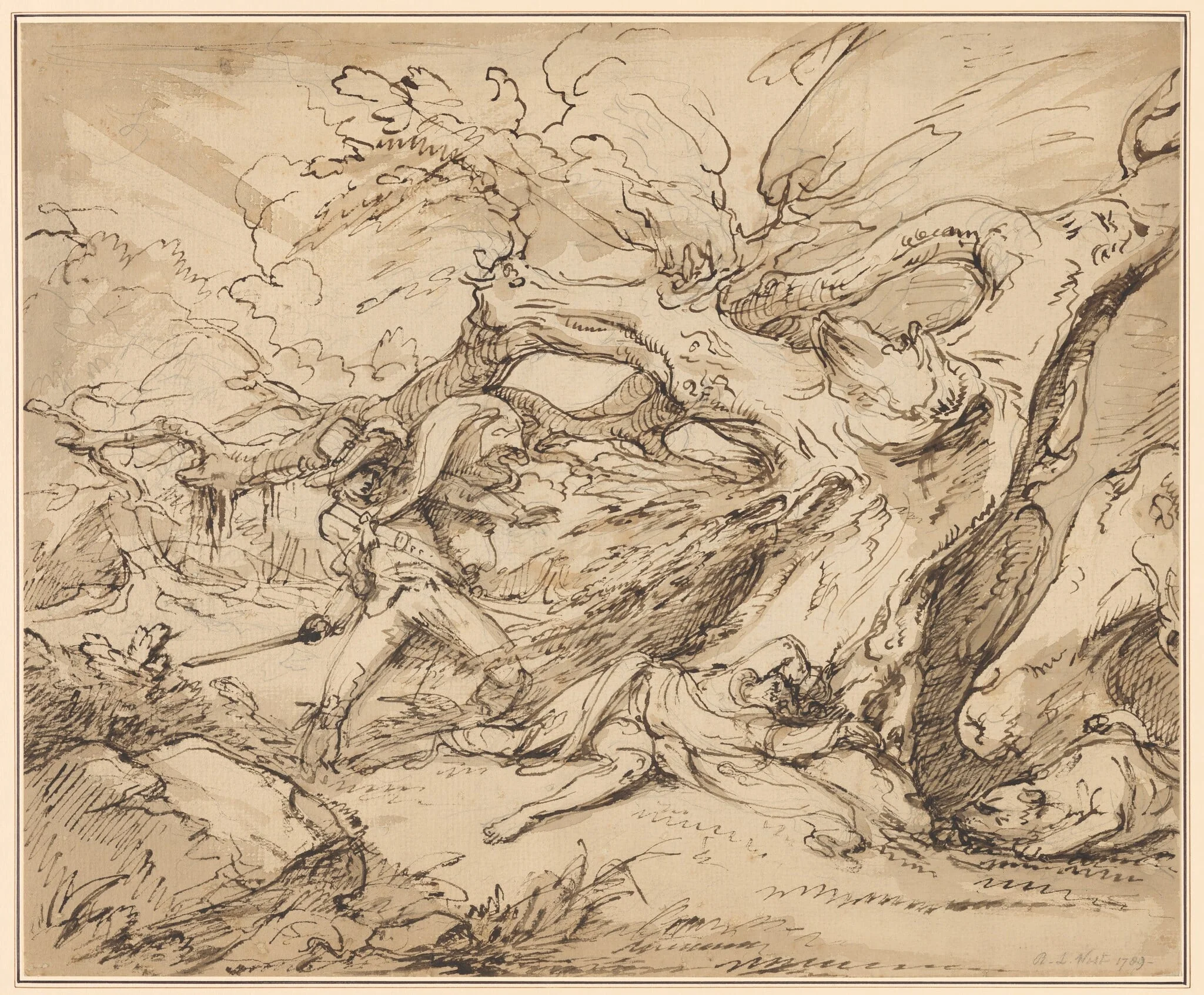 Orlando Rescuing Oliver from the Lion, detail