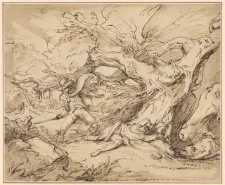 Orlando Rescuing Oliver from the Lion, by Raphael Lamar West, ink, 1789