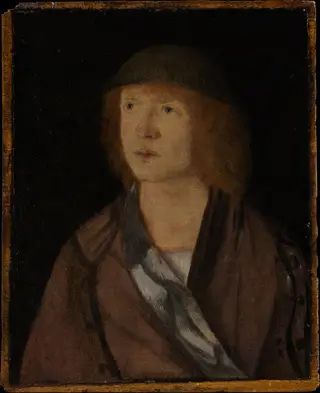 Portrait of a Young Man; (reverse) Girl Making a Garland, by Hans von Kulmbach, oil, 1508