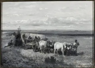 Hunting bustards, by Leon Wyczółkowski, oil, 1894