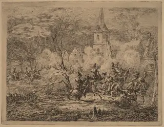 Capture of a Village (Prise d'un village), by Gerhardus Emaus de Micault, ink, 1826
