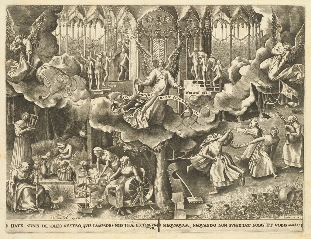 The Parable of the Wise and Foolish Virgins, by Philip Galle, ink, 1562