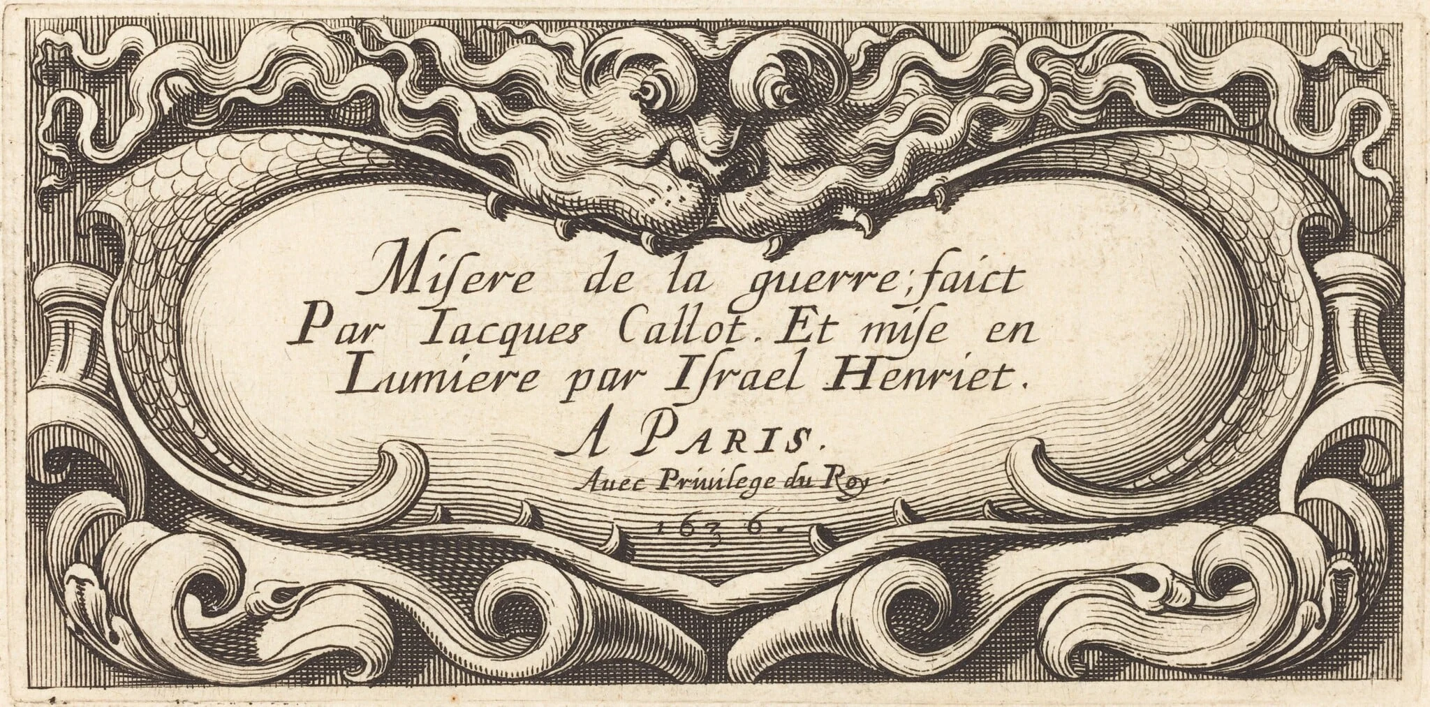 Title Page for Callot's "The Small Miseries of War", detail