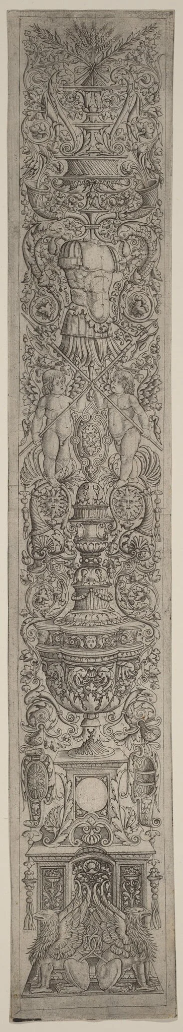 Ornament Panel: Griffins and Two Cupids Crossing Halberds, detail