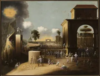 Narrow road of virtue and wide road of sin (Matthew 7:13-14), by Jan Micker, oil, 1641